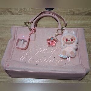 Juicy Couture Blush Pink Tote with Labubu Plushie Keychain